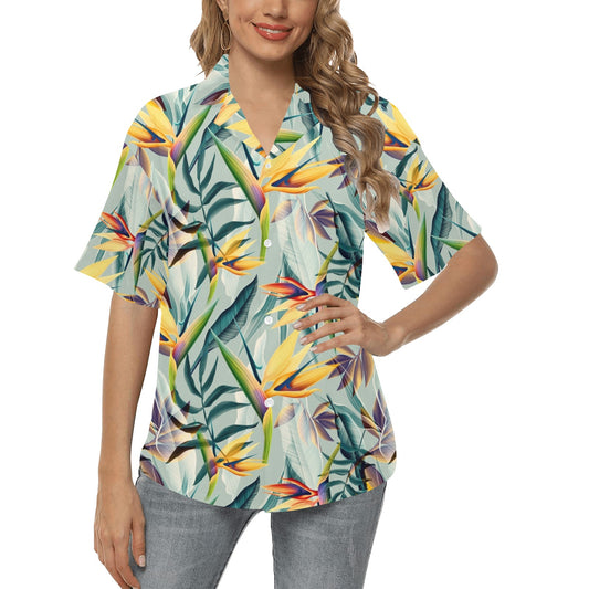 Tropical Flower Pattern Print Design TF022 Women's Hawaiian Shirt