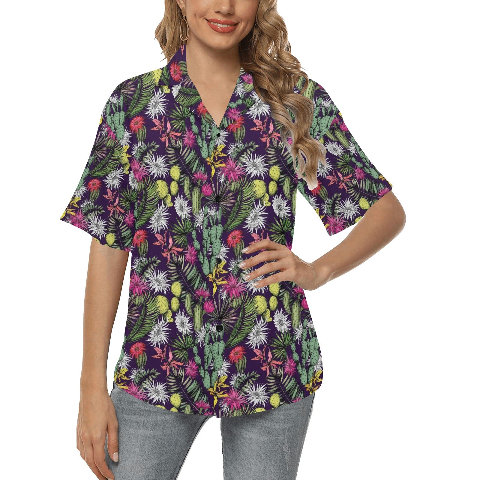 Cactus Pattern Print Design 08 Women's Hawaiian Shirt