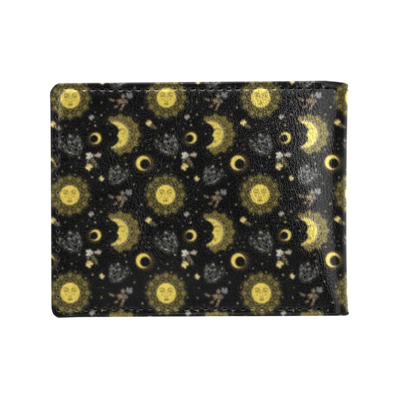 Sun Moon Golden Design Themed Print Men's ID Card Wallet