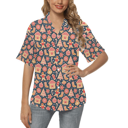 Gingerbread Pattern Print Design 03 Women's Hawaiian Shirt