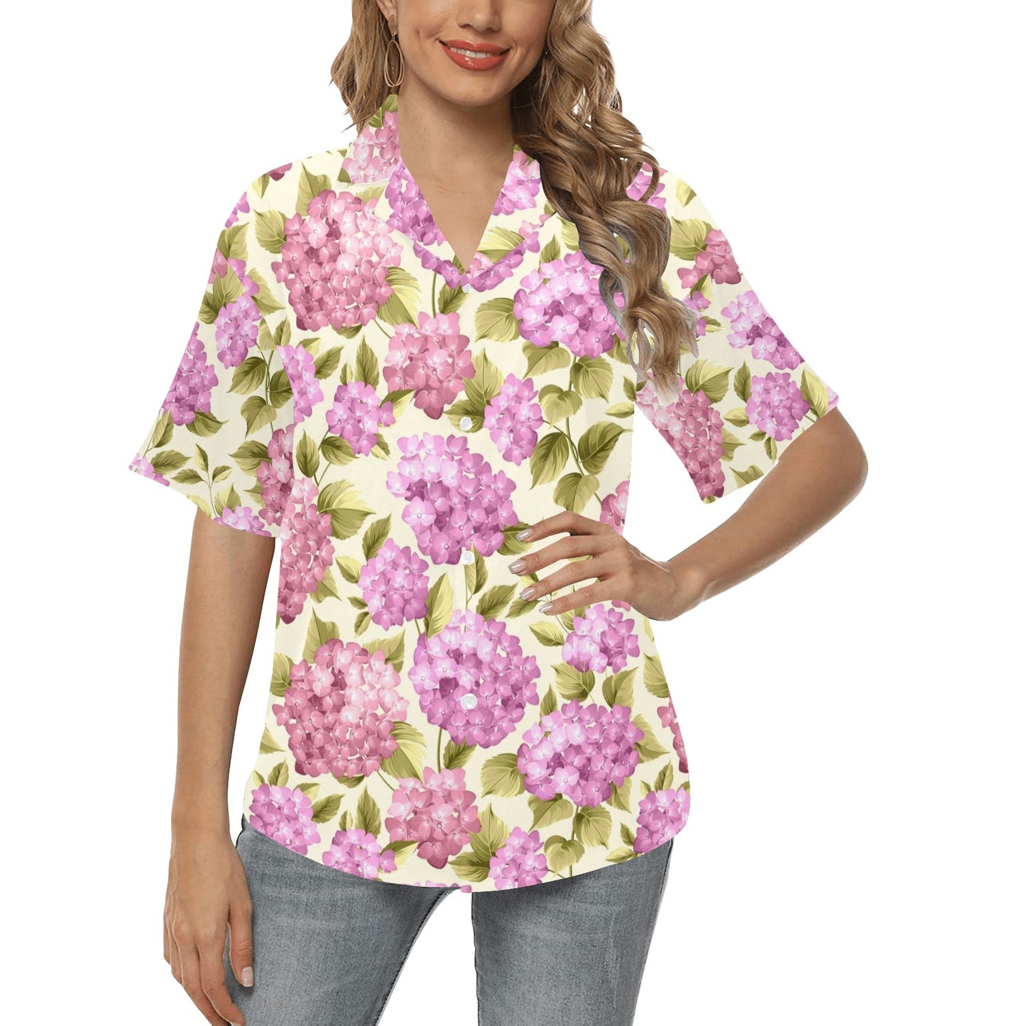 Hydrangea Pattern Print Design HD05 Women's Hawaiian Shirt