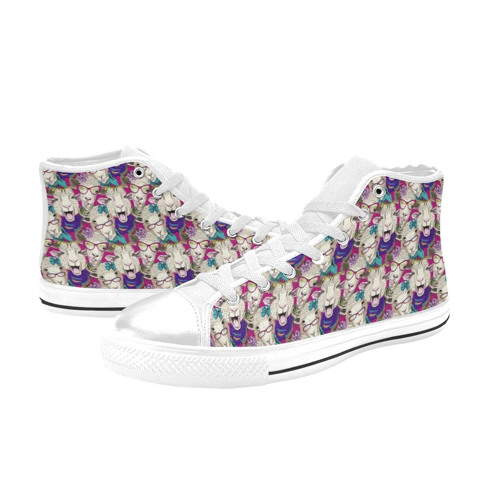 Sheep Print Design LKS403 High Top Women's White Shoes