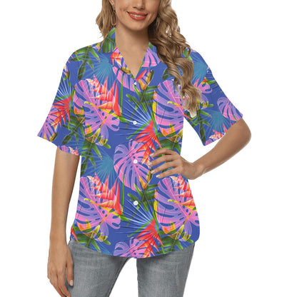 Tropical Flower Pattern Print Design TF025 Women's Hawaiian Shirt