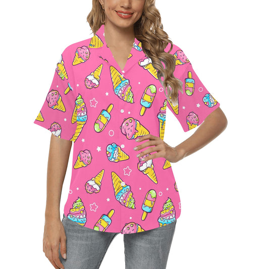 Ice Cream Pattern Print Design IC04 Women's Hawaiian Shirt