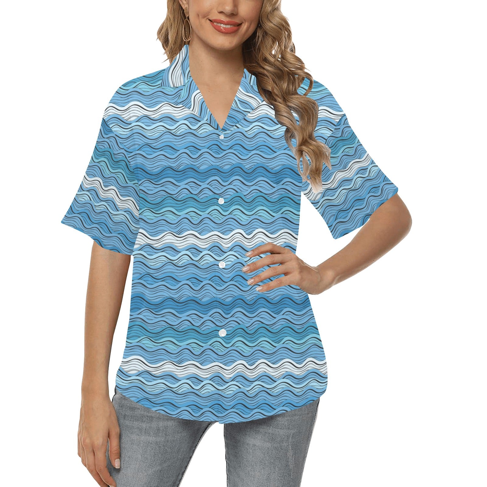 Wave Print Design LKS301 Women's Hawaiian Shirt