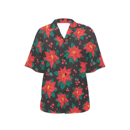 Poinsettia Pattern Print Design POT07 Women's Hawaiian Shirt