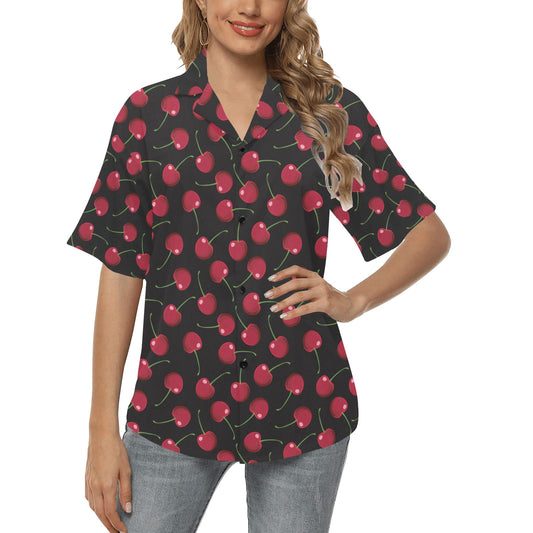 Cherry Black Background Women's Hawaiian Shirt