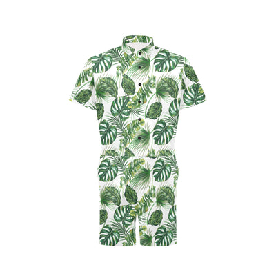 Green Pattern Tropical Palm Leaves Men's Romper