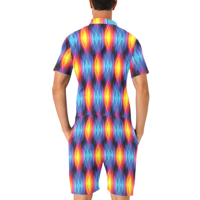 Flame Fire Blue Design Print Men's Romper