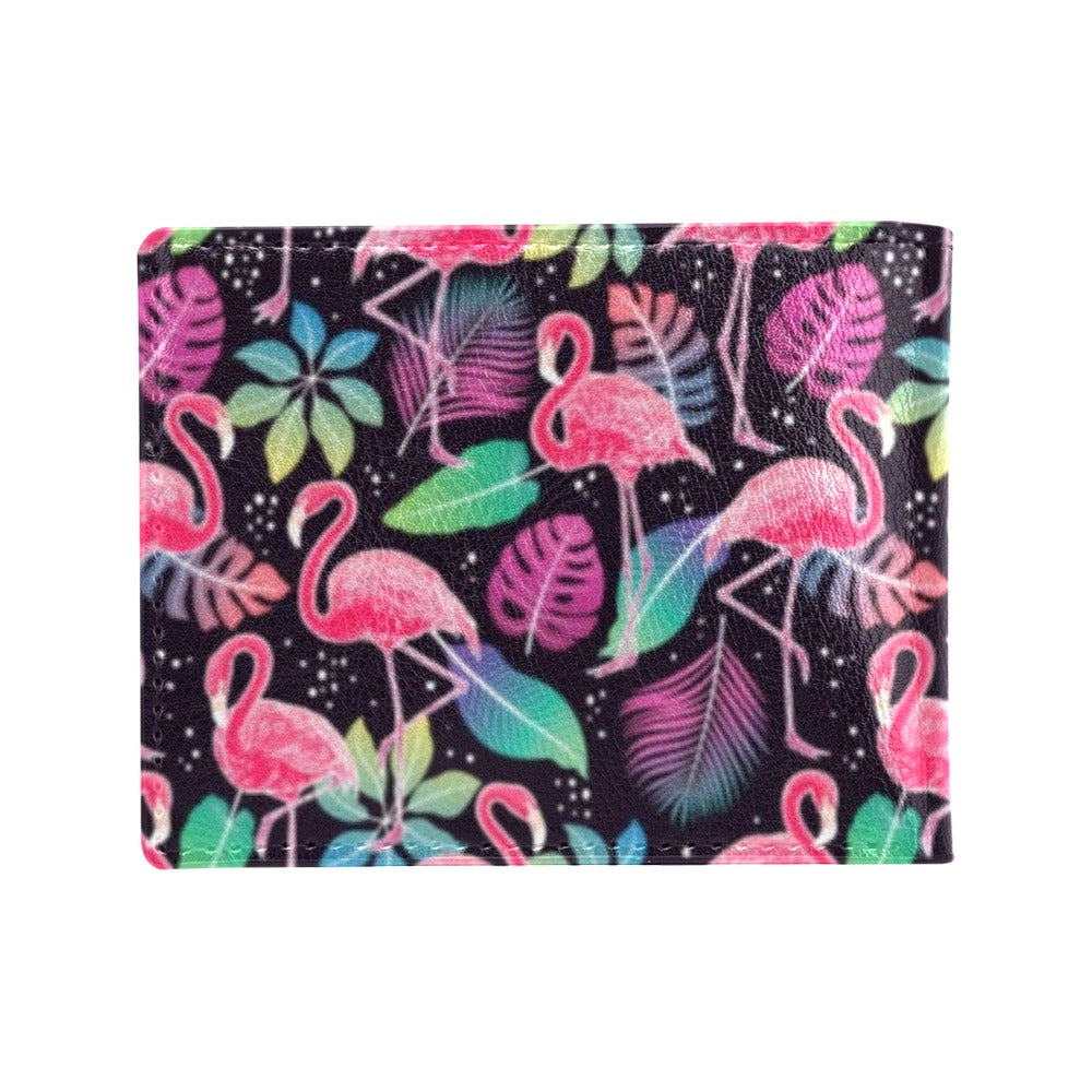 Flamingo Tropical leaves Neon Print Men's ID Card Wallet