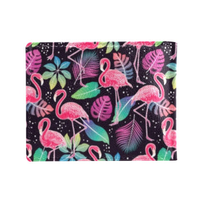 Flamingo Tropical leaves Neon Print Men's ID Card Wallet