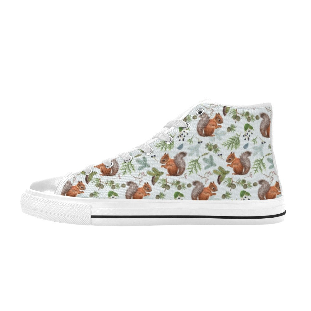 Squirrel Print Design LKS308 High Top Women's White Shoes
