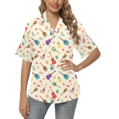 Ukulele Pattern Print Design 01 Women's Hawaiian Shirt