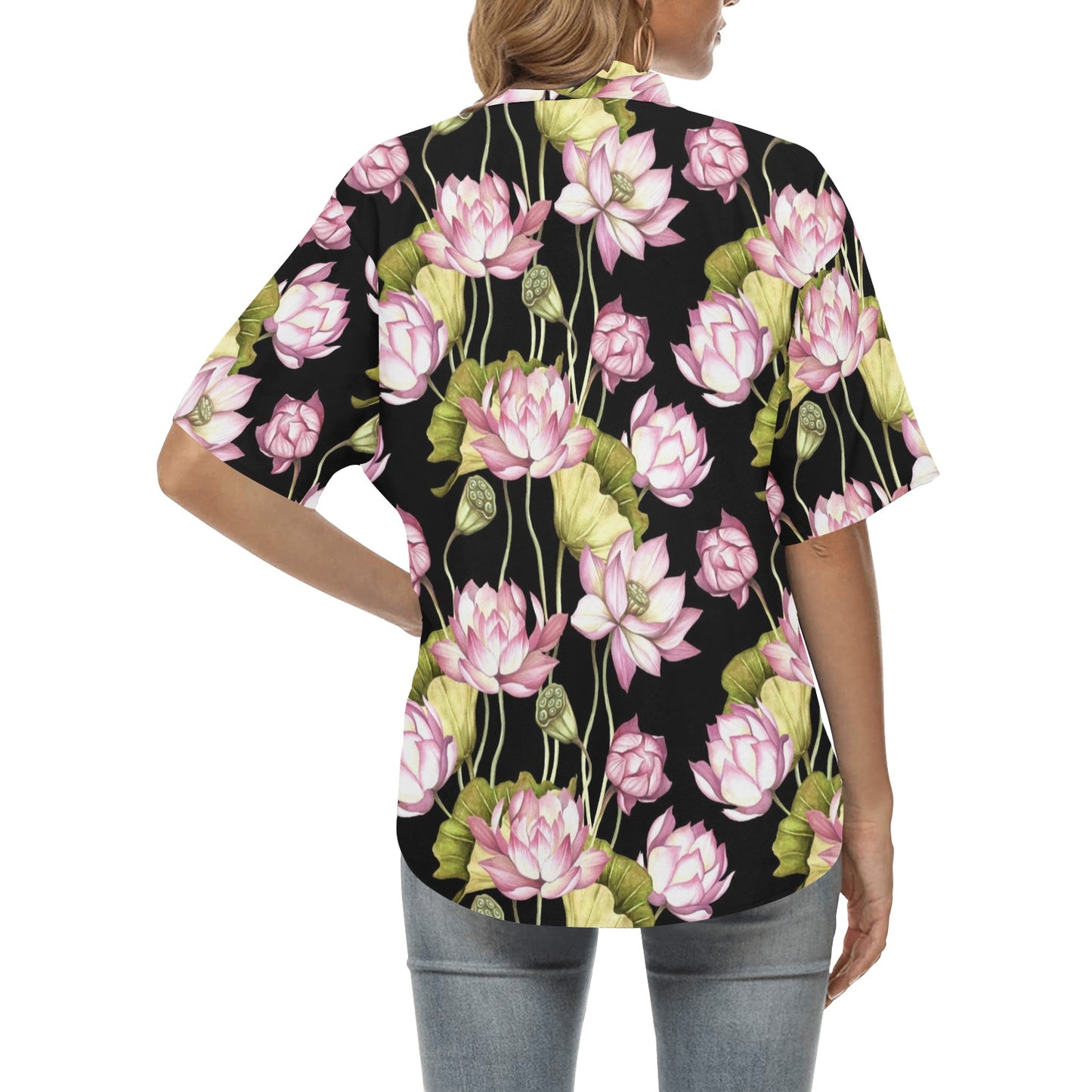 Water Lily Pattern Print Design WL06 Women's Hawaiian Shirt