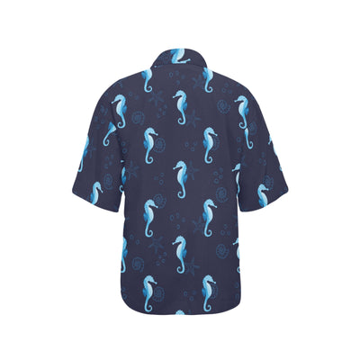 SeaHorse Blue neon Pattern Print Design 03 Women's Hawaiian Shirt