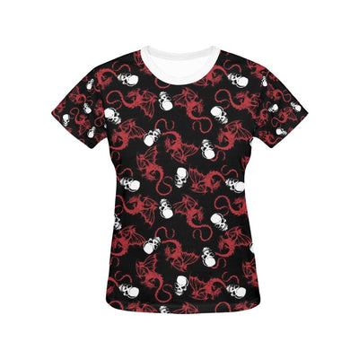 Skull With Red Dragon Print Design LKS304 Women's  T-shirt