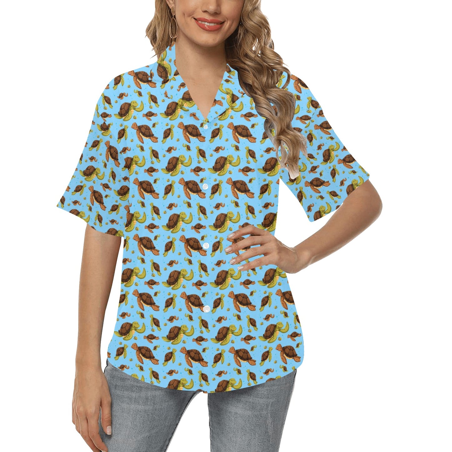 Hello Sea Turtle Print Pattern Women's Hawaiian Shirt