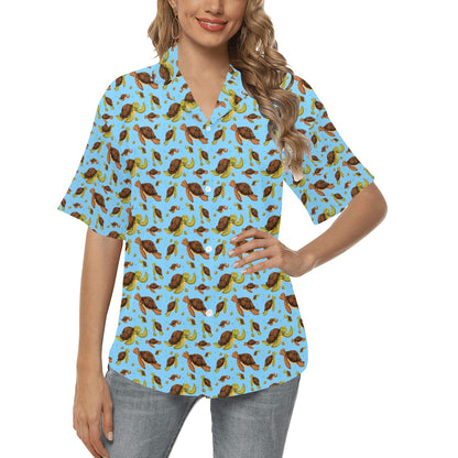 Hello Sea Turtle Print Pattern Women's Hawaiian Shirt