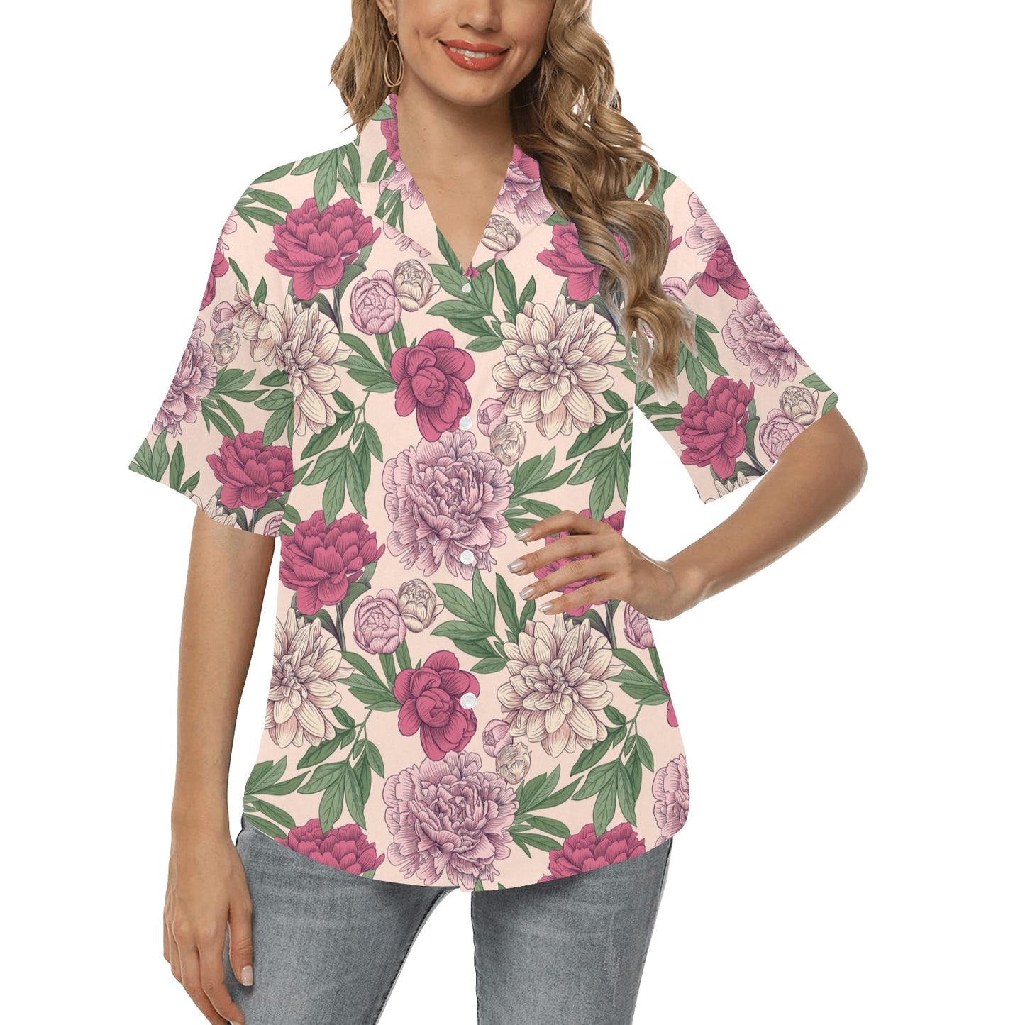 Peony Pattern Print Design A01 Women's Hawaiian Shirt