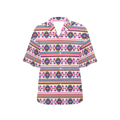 Indian Navajo Neon Themed Design Print Women's Hawaiian Shirt