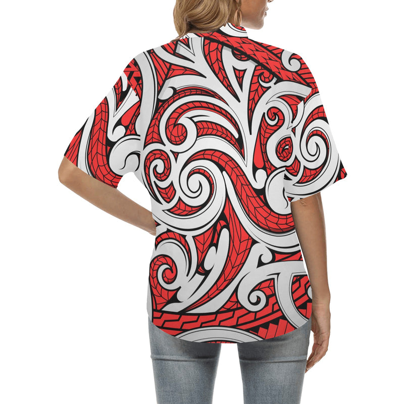 Maori Polynesian Themed Design Print Women's Hawaiian Shirt