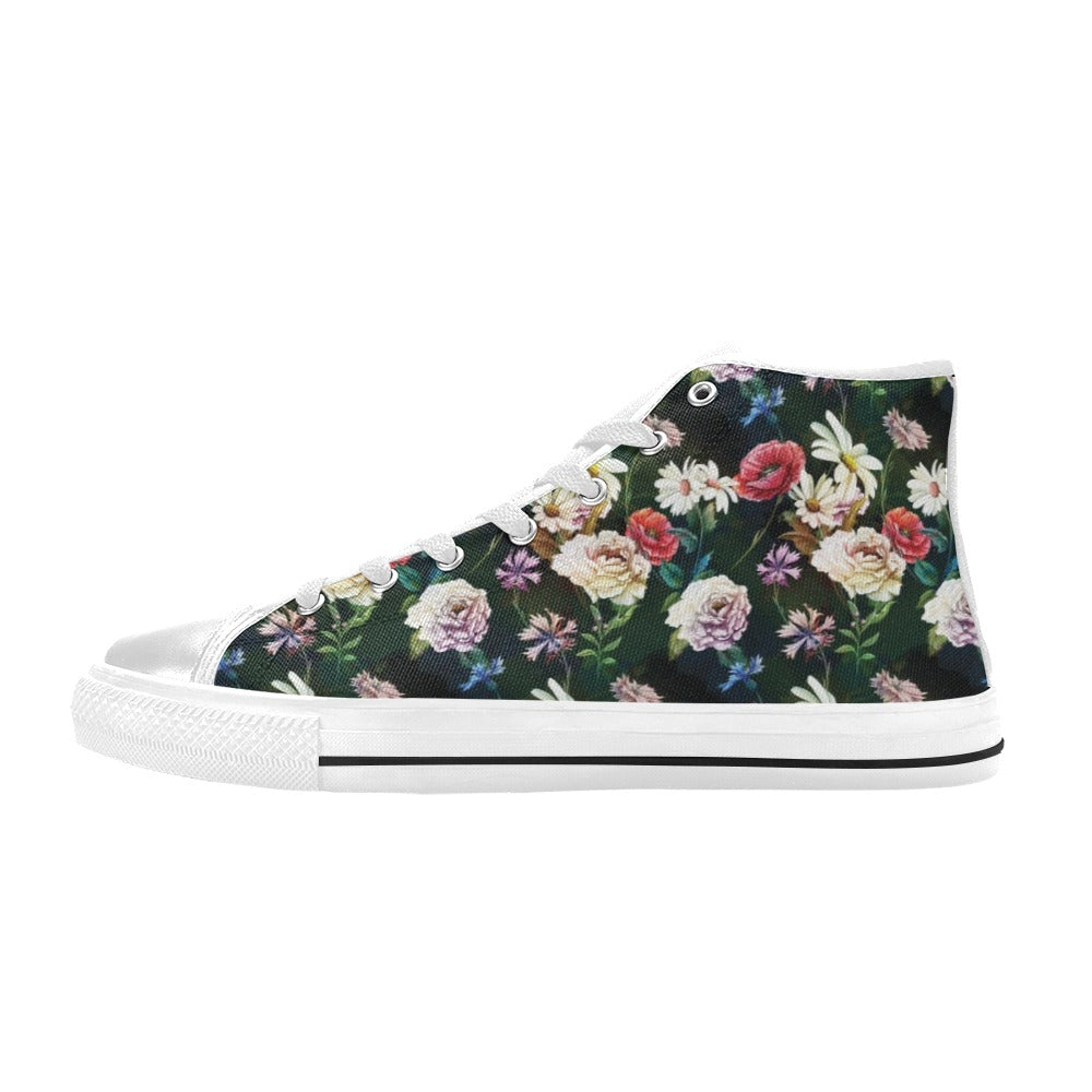 Summer Floral Print Design LKS303 High Top Women's White Shoes