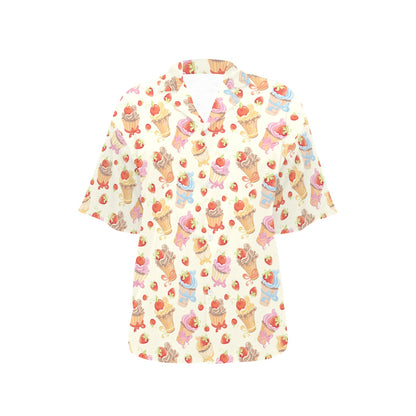 Cupcakes Strawberry Cherry Print Women's Hawaiian Shirt