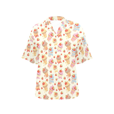 Cupcakes Strawberry Cherry Print Women's Hawaiian Shirt