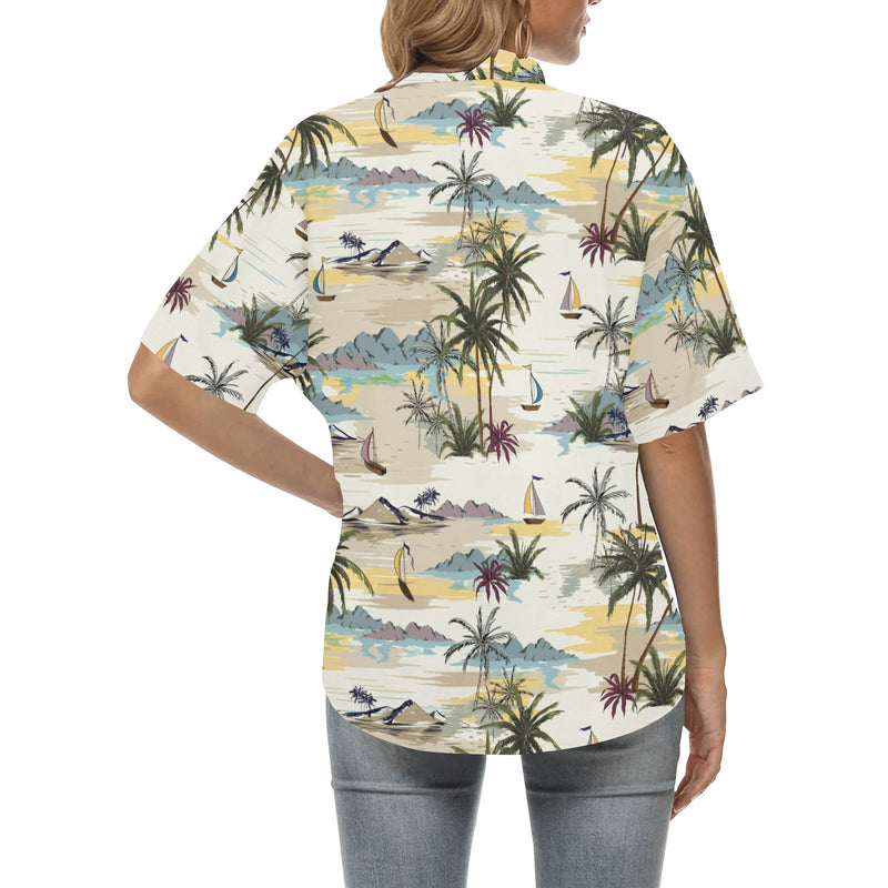 Palm Tree Beach Print Women's Hawaiian Shirt