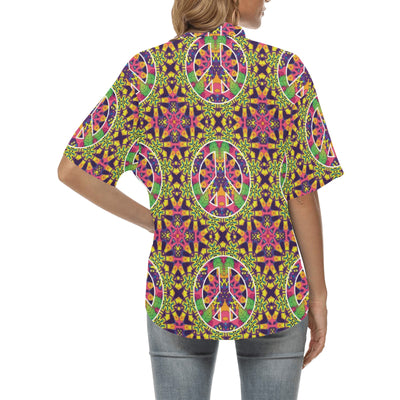 Peace Sign Pattern Print Design A04 Women's Hawaiian Shirt