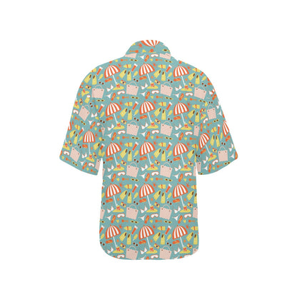 Beach Scene Pattern Print Design 02 Women's Hawaiian Shirt
