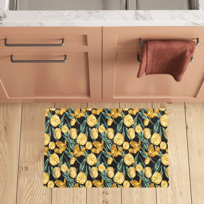 Elegant Yellow Tulip Print Kitchen Mat