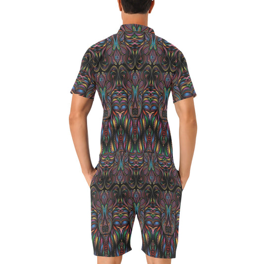 Colorful Art Wolf Men's Romper