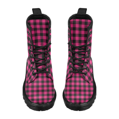 Pink Tartan Plaid Pattern Women's Boots