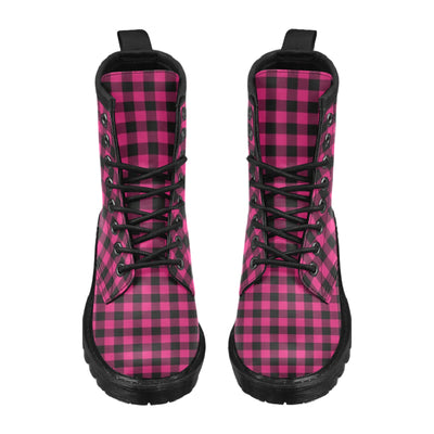 Pink Tartan Plaid Pattern Women's Boots