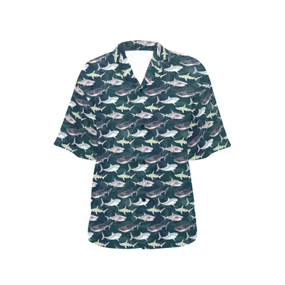 Shark Pattern Print Women's Hawaiian Shirt