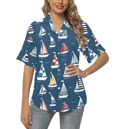 Sailing Ships Pattern Print Design A04 Women's Hawaiian Shirt