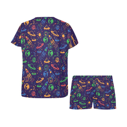 UFO Space Rocket Print Design LKS302 Women's Short Pajama Set
