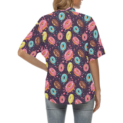 Donut Pattern Print Design DN03 Women's Hawaiian Shirt