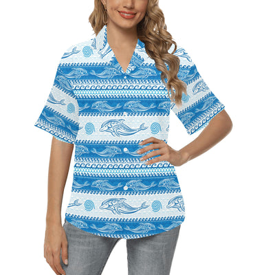 Dolphin Tribal Print Pattern Women's Hawaiian Shirt