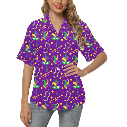 Mardi Gras Pattern Print Design 06 Women's Hawaiian Shirt
