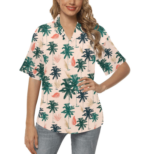 Palm Tree Pattern Print Design PT014 Women's Hawaiian Shirt