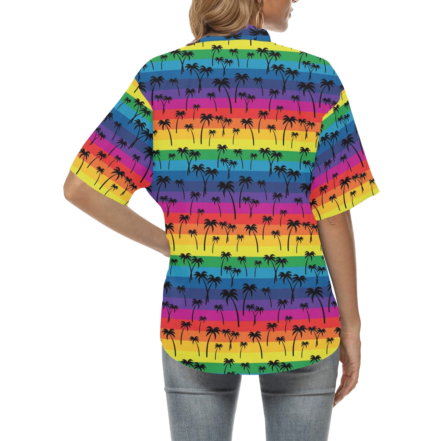 Palm Tree Rainbow Themed Print Women's Hawaiian Shirt