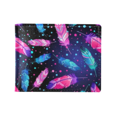 Feather Colorful Boho Design Print Men's ID Card Wallet