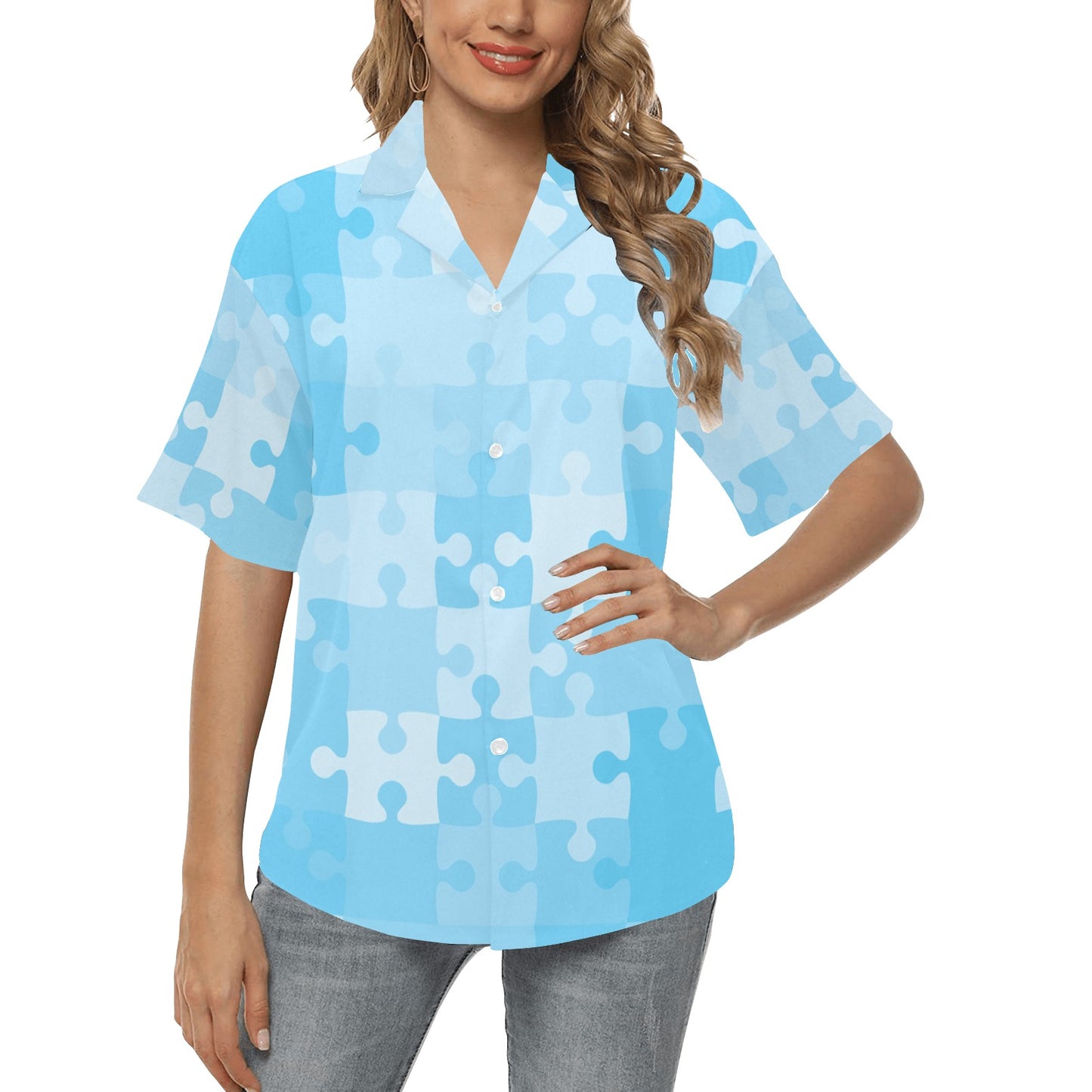Puzzle Blue Pattern Print Design A04 Women's Hawaiian Shirt
