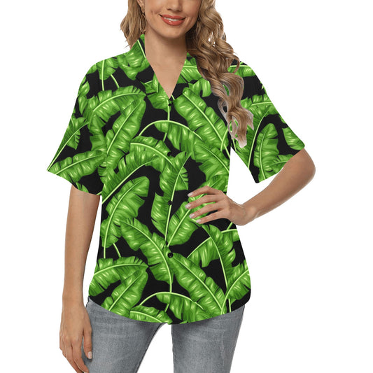 Banana Leaf Pattern Print Design BL01 Women's Hawaiian Shirt