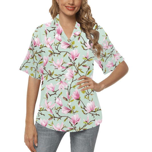 Magnolia Pattern Print Design MAG04 Women's Hawaiian Shirt