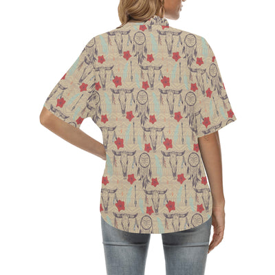 Native Buffalo Head Themed Design Print Women's Hawaiian Shirt