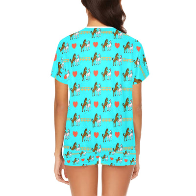 Horse Couple Love Print Design LKS309 Women's Short Pajama Set