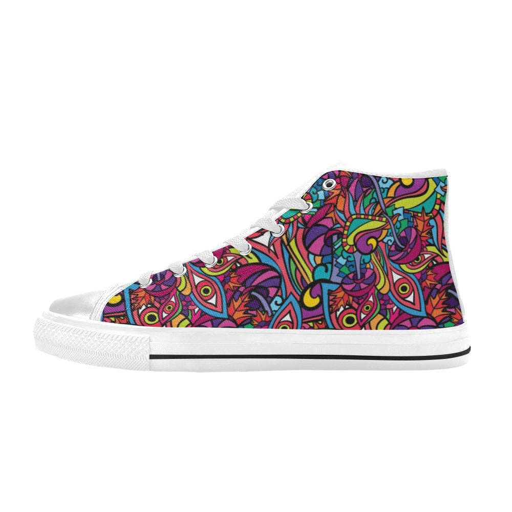 Trippy Print Design LKS302 High Top Women's White Shoes